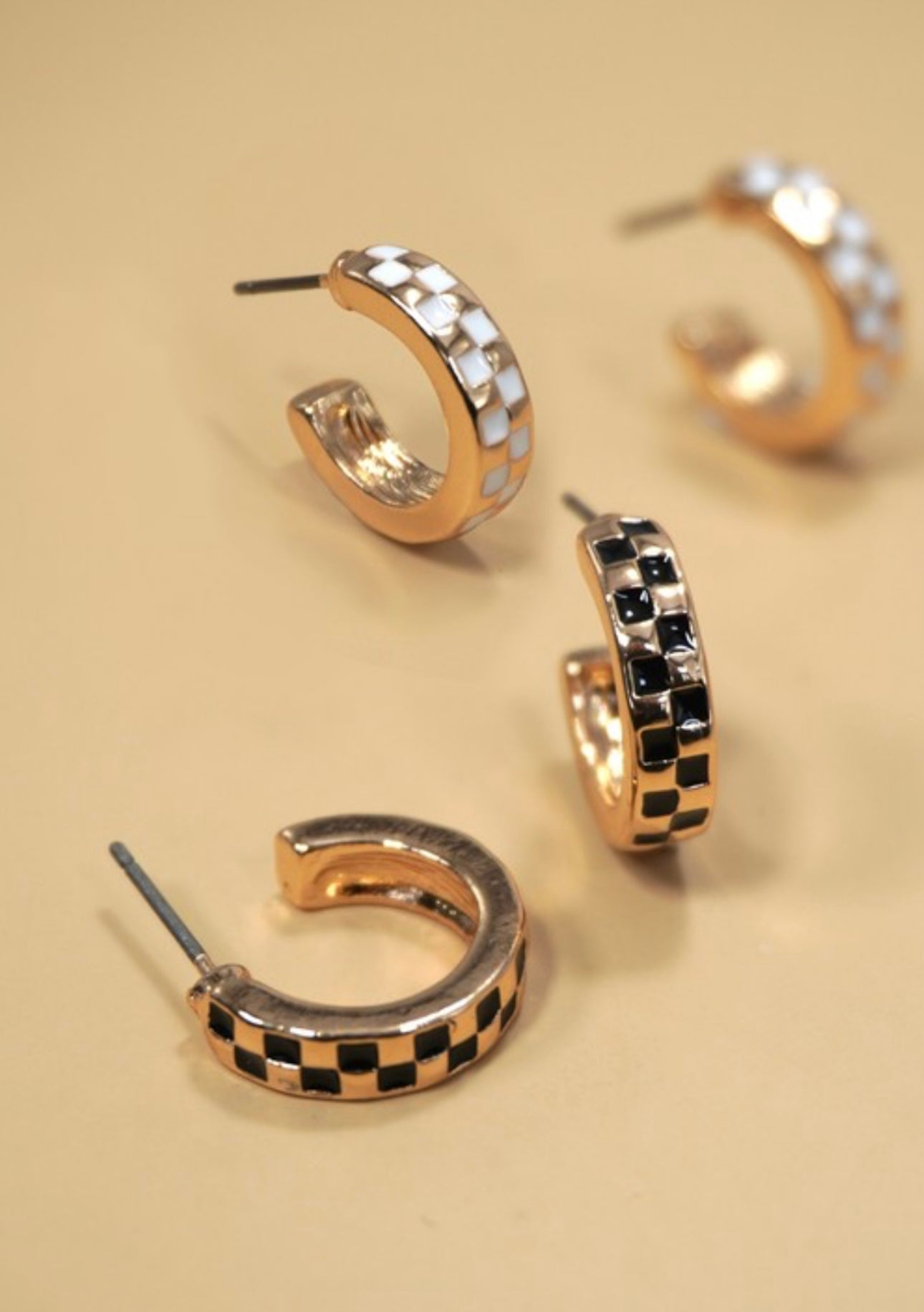 Mini Checkered Hoop Earrings-Tarnish Free
