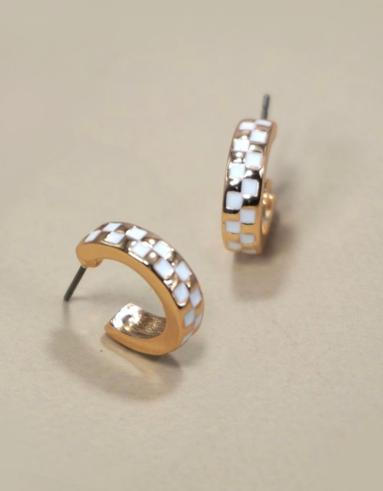 Mini Checkered Hoop Earrings-Tarnish Free