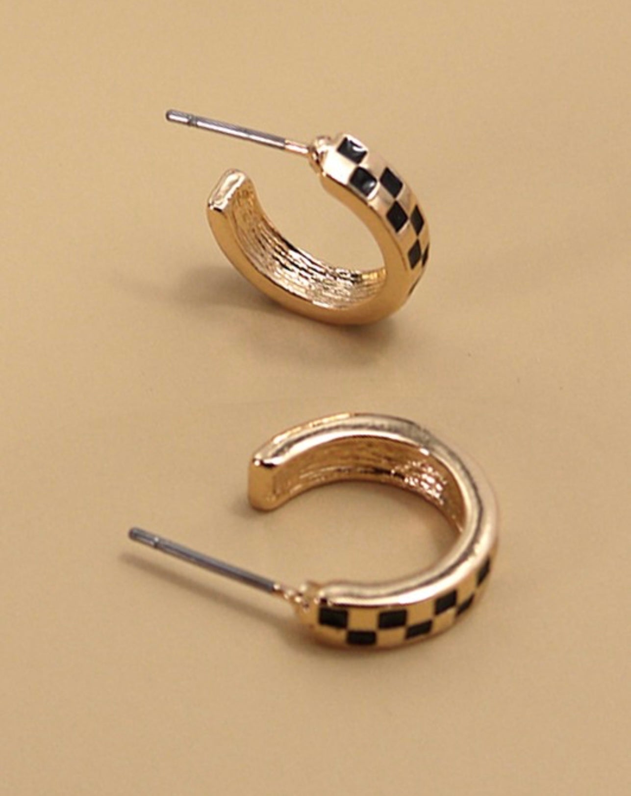 Mini Checkered Hoop Earrings-Tarnish Free