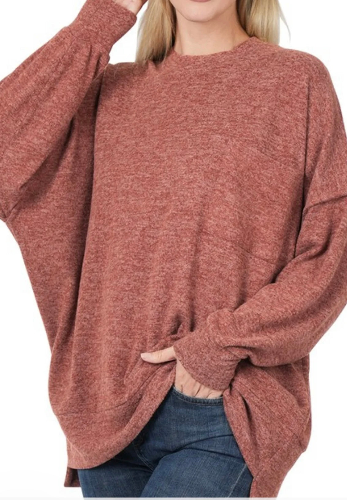 MILLIE PLUS BRUSHED MELANGE DROP SHOULDER SWEATER