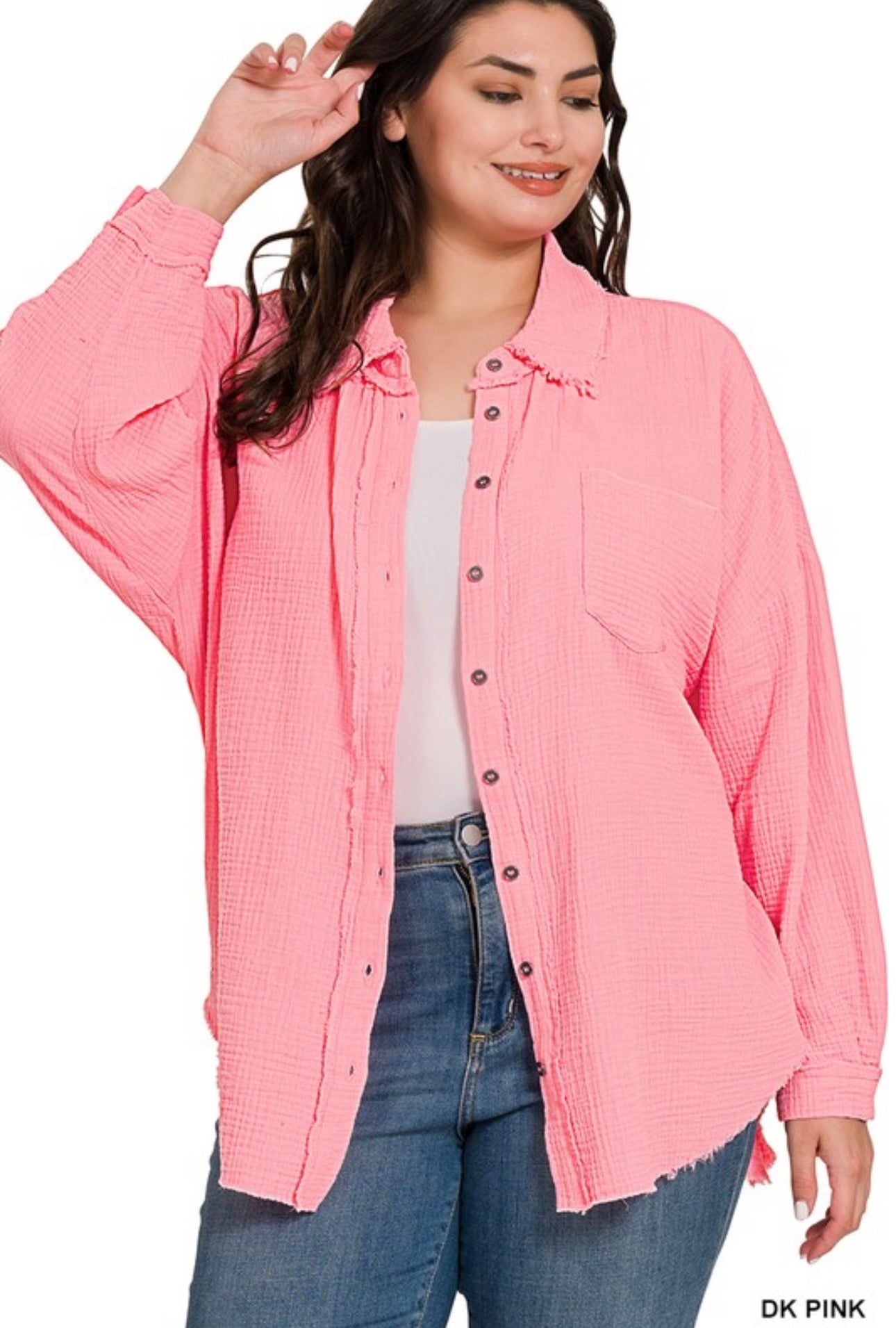 Vallie Plus Double Gauze Oversized Raw Edge Shirt