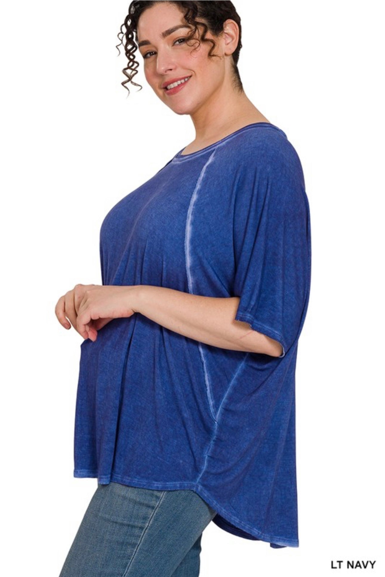TONYA Plus Washed Dolman Sleeve Boat Neck Top