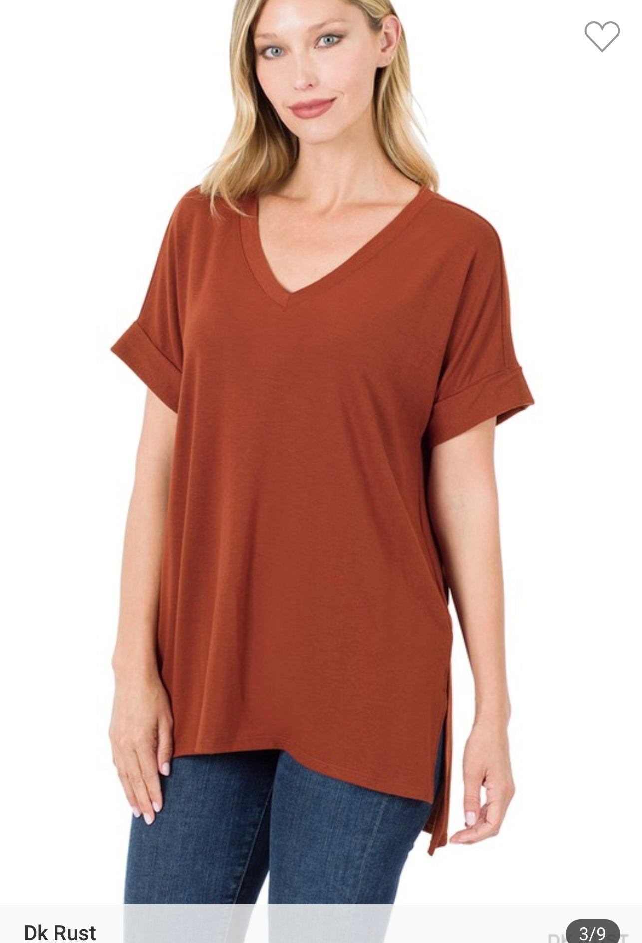 LAURA Plus Rolled Sleeve V-Neck Side Slit Hi-Low Hem
