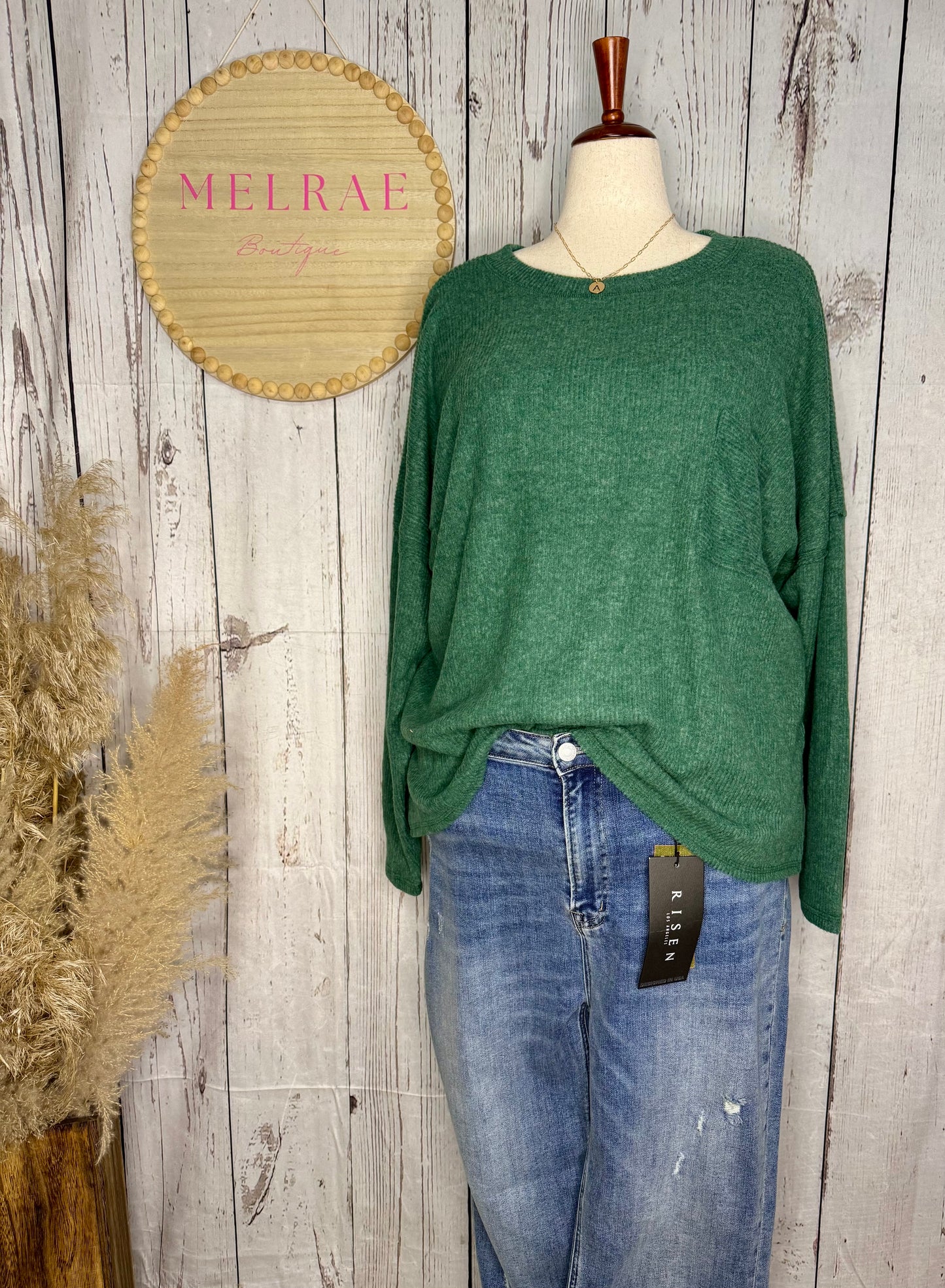 GAIL PLUS RIBBED BRUSHED MELANGE HACCI SWEATER W POCKET