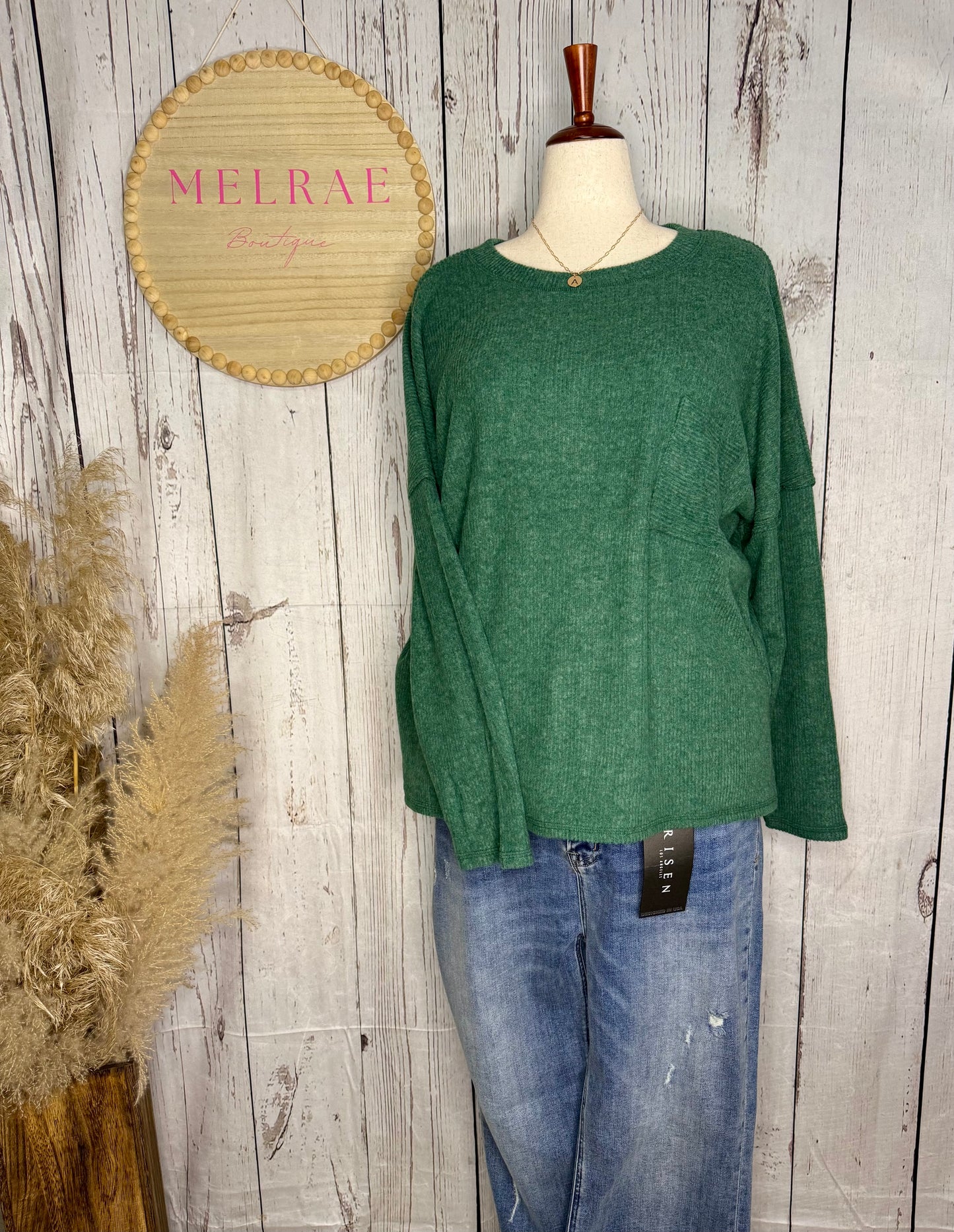 GAIL PLUS RIBBED BRUSHED MELANGE HACCI SWEATER W POCKET