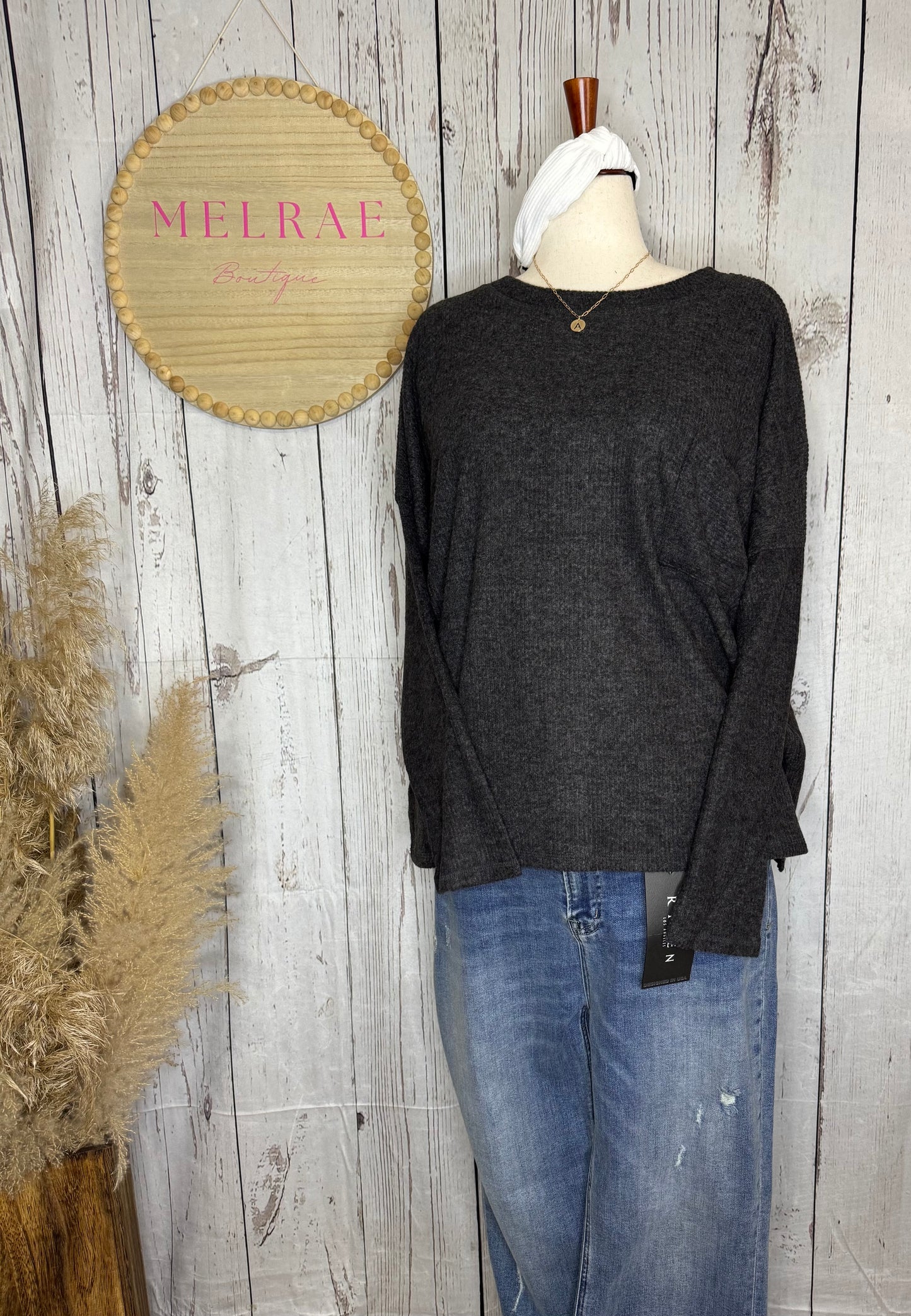GAIL PLUS RIBBED BRUSHED MELANGE HACCI SWEATER W POCKET