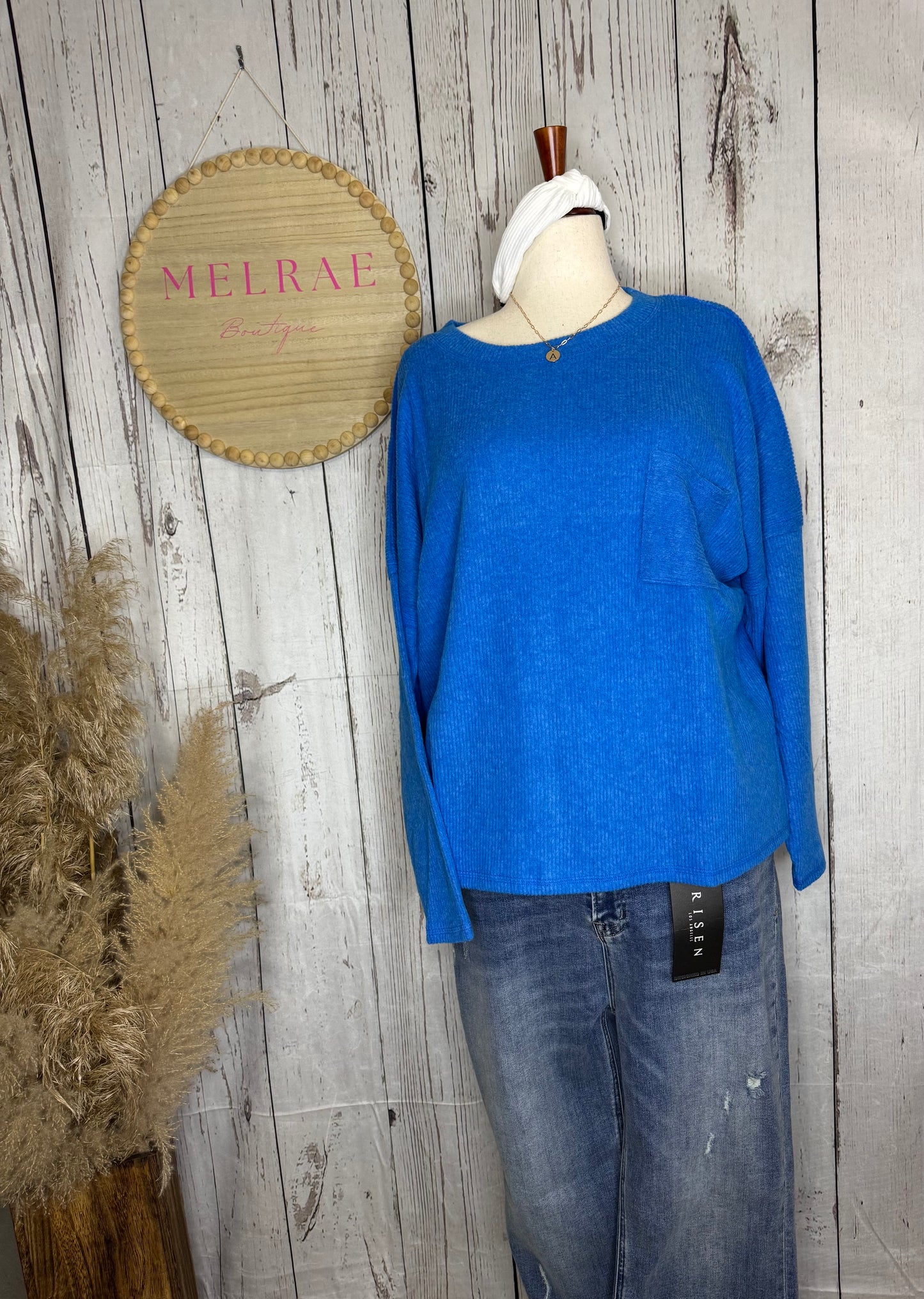 GAIL PLUS RIBBED BRUSHED MELANGE HACCI SWEATER W POCKET