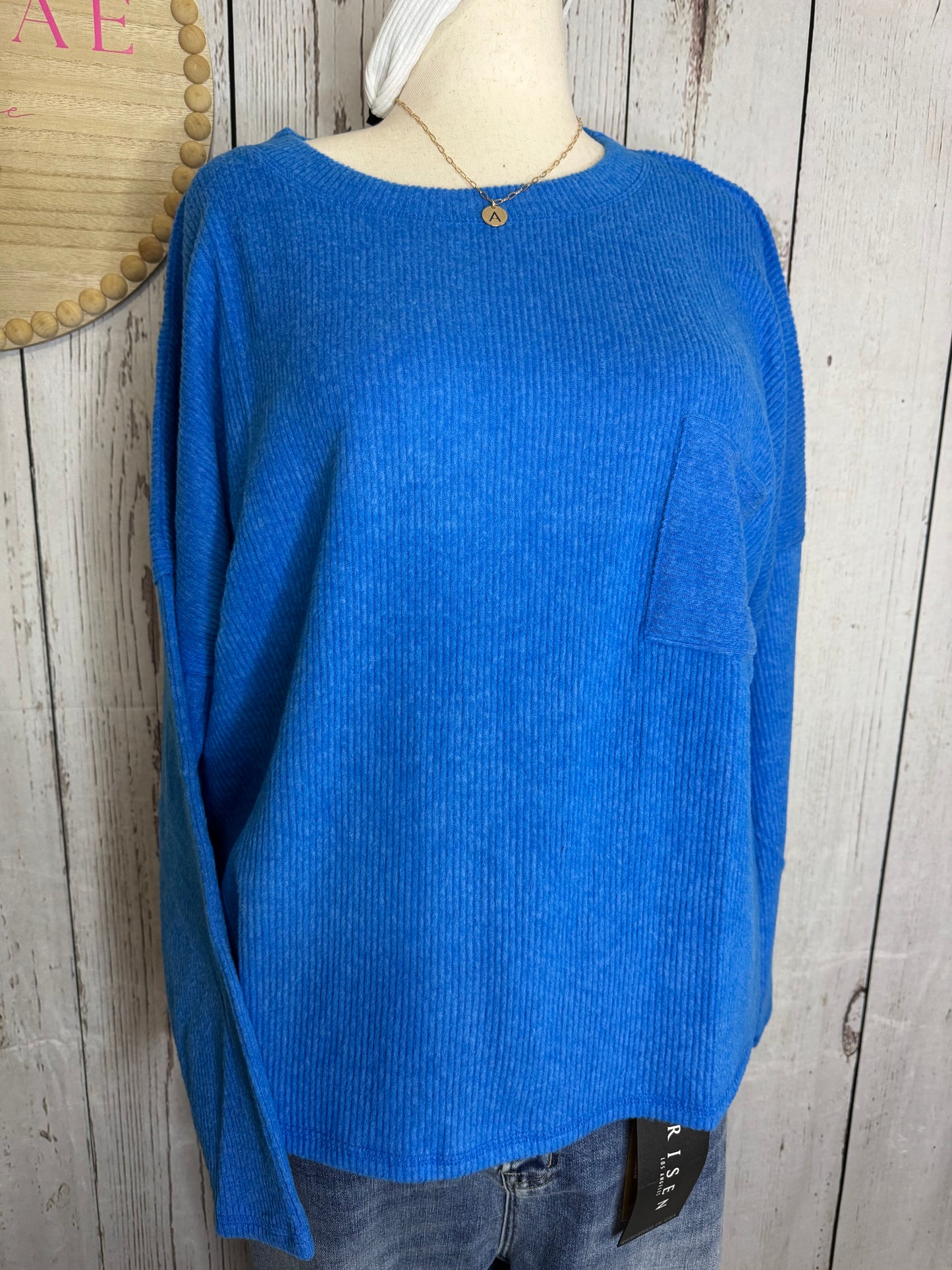 GAIL PLUS RIBBED BRUSHED MELANGE HACCI SWEATER W POCKET