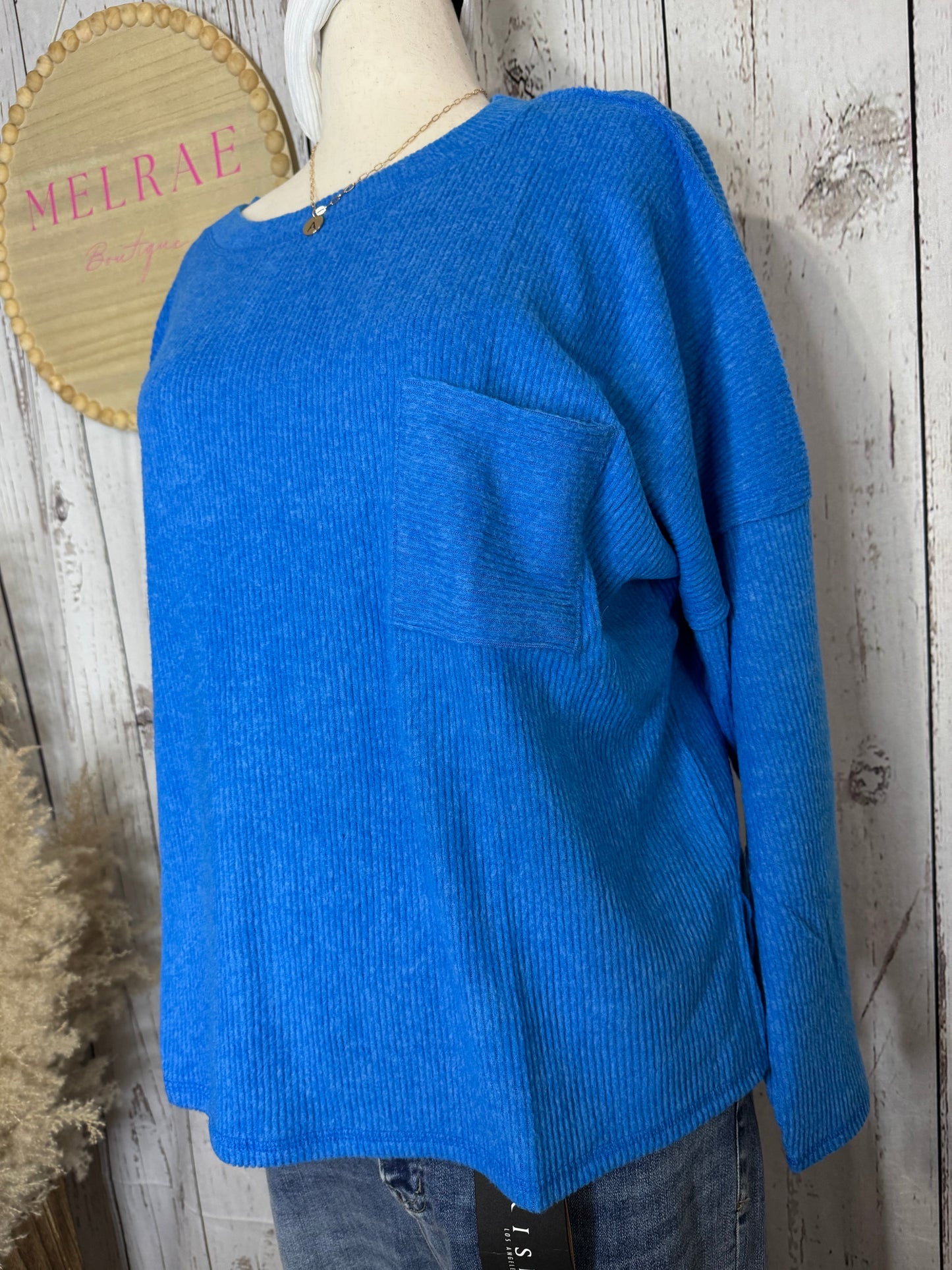GAIL PLUS RIBBED BRUSHED MELANGE HACCI SWEATER W POCKET