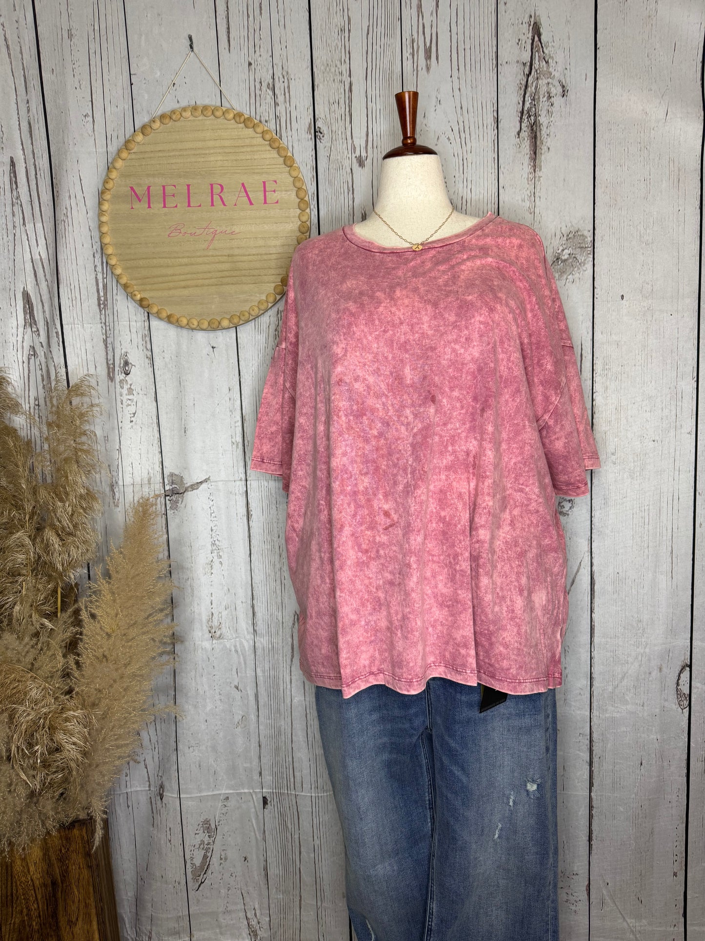 BONNIE PLUS ACID WASH COTTON BOYFRIEND BOX TEE