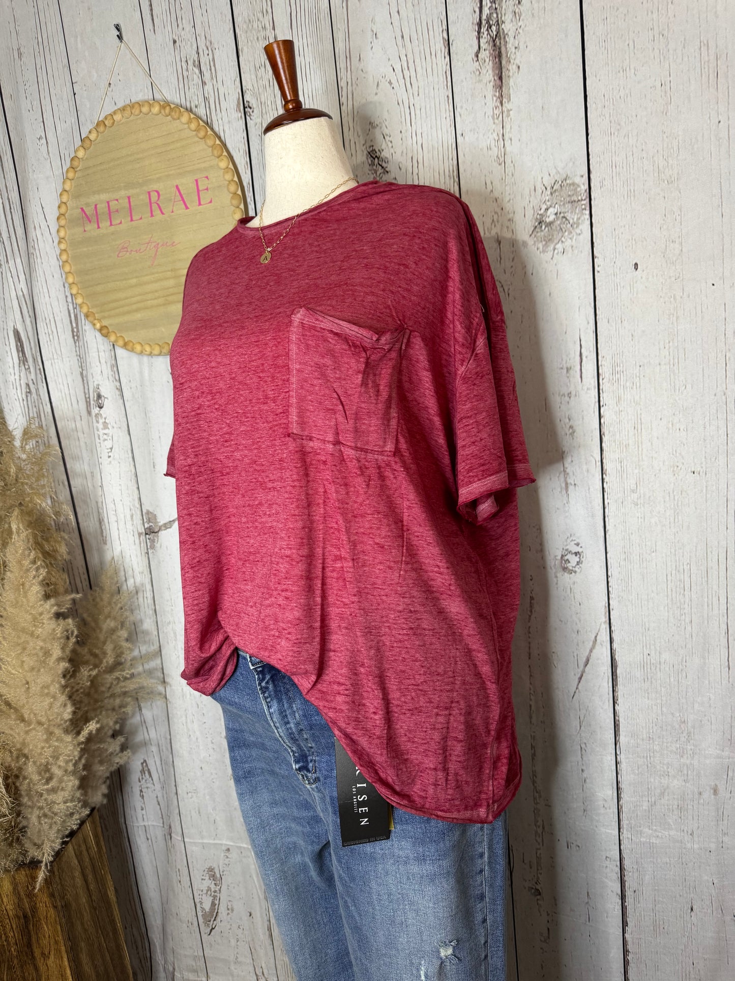 BROOKE Plus Oversized Melange Burnout Raw Edge Tee