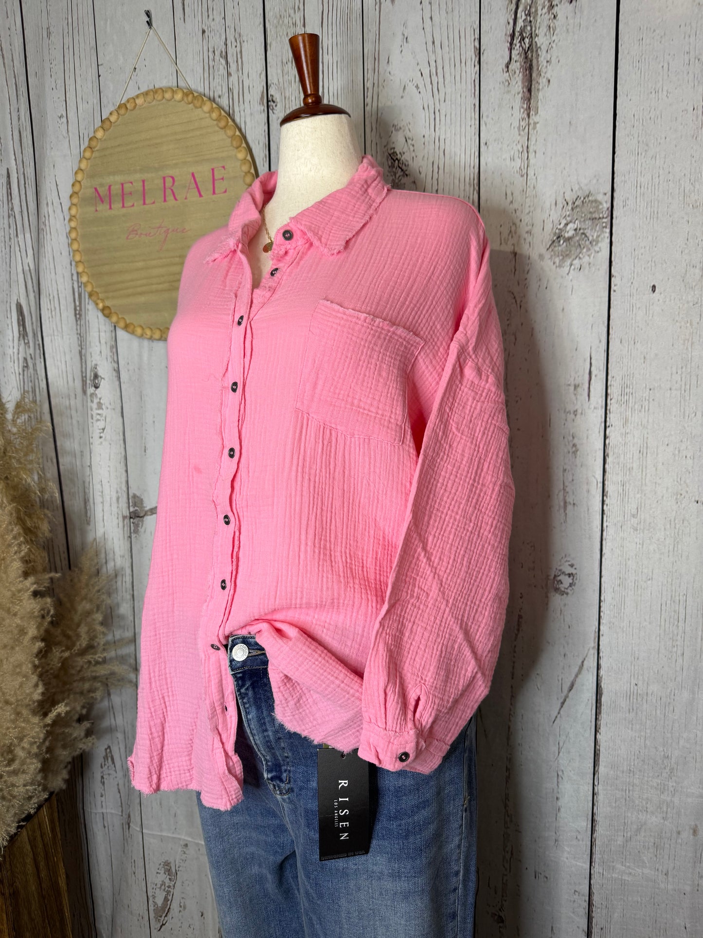 Vallie Plus Double Gauze Oversized Raw Edge Shirt
