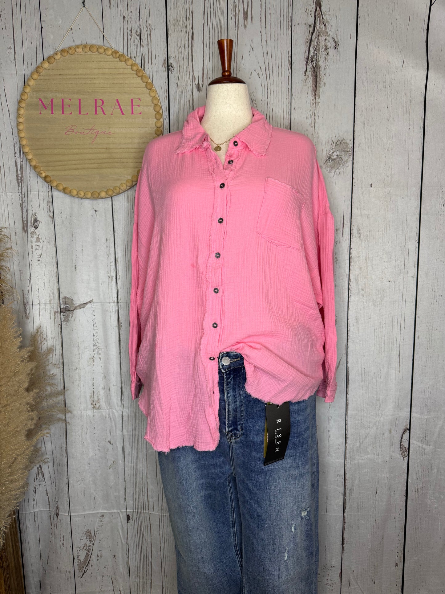 Vallie Plus Double Gauze Oversized Raw Edge Shirt