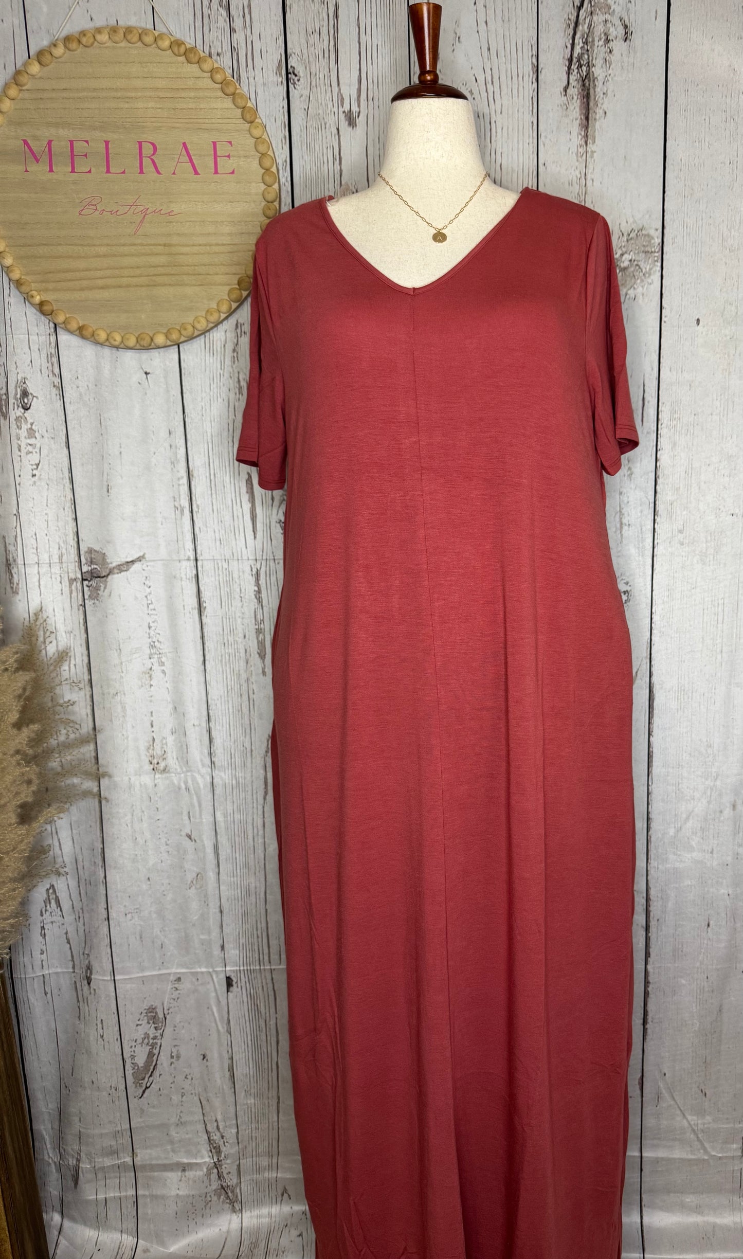 TIA Plus V-Neck Short Sleeve Maxi Dress with Pockets