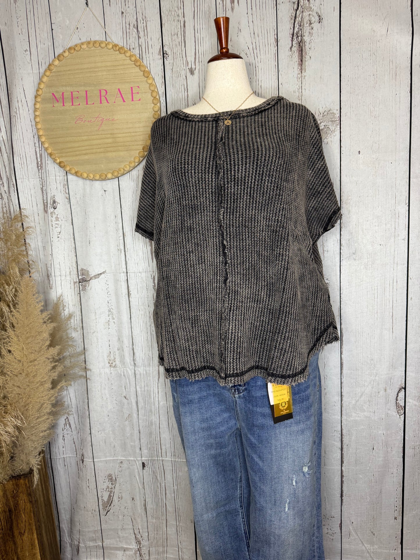 CONNIE Plus Washed Waffle Short Sleeve Top