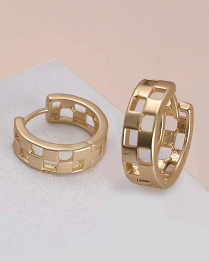 Mini Checkered Cutout Tarnish Free Hoop Huggie Earrings