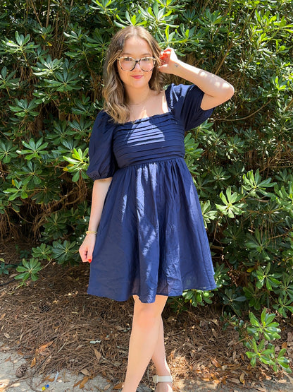 Sherry Pleated Puff Sleeve Mini Dress