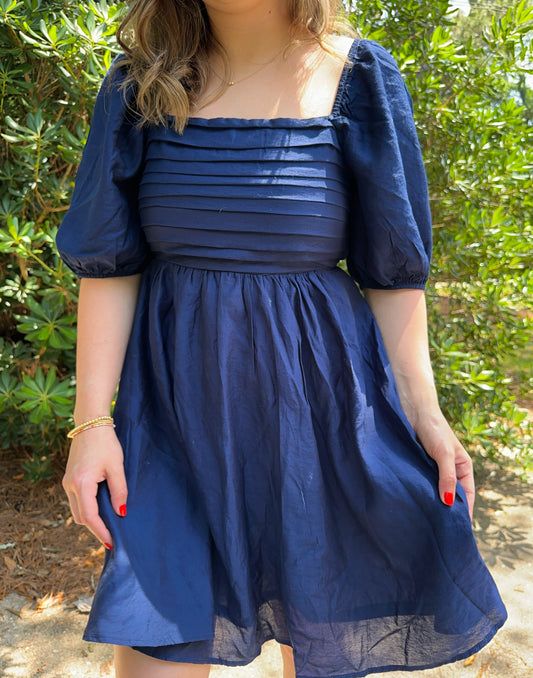 Sherry Pleated Puff Sleeve Mini Dress