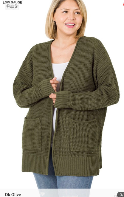 Plus Mid Weight Waffle Open Cardigan