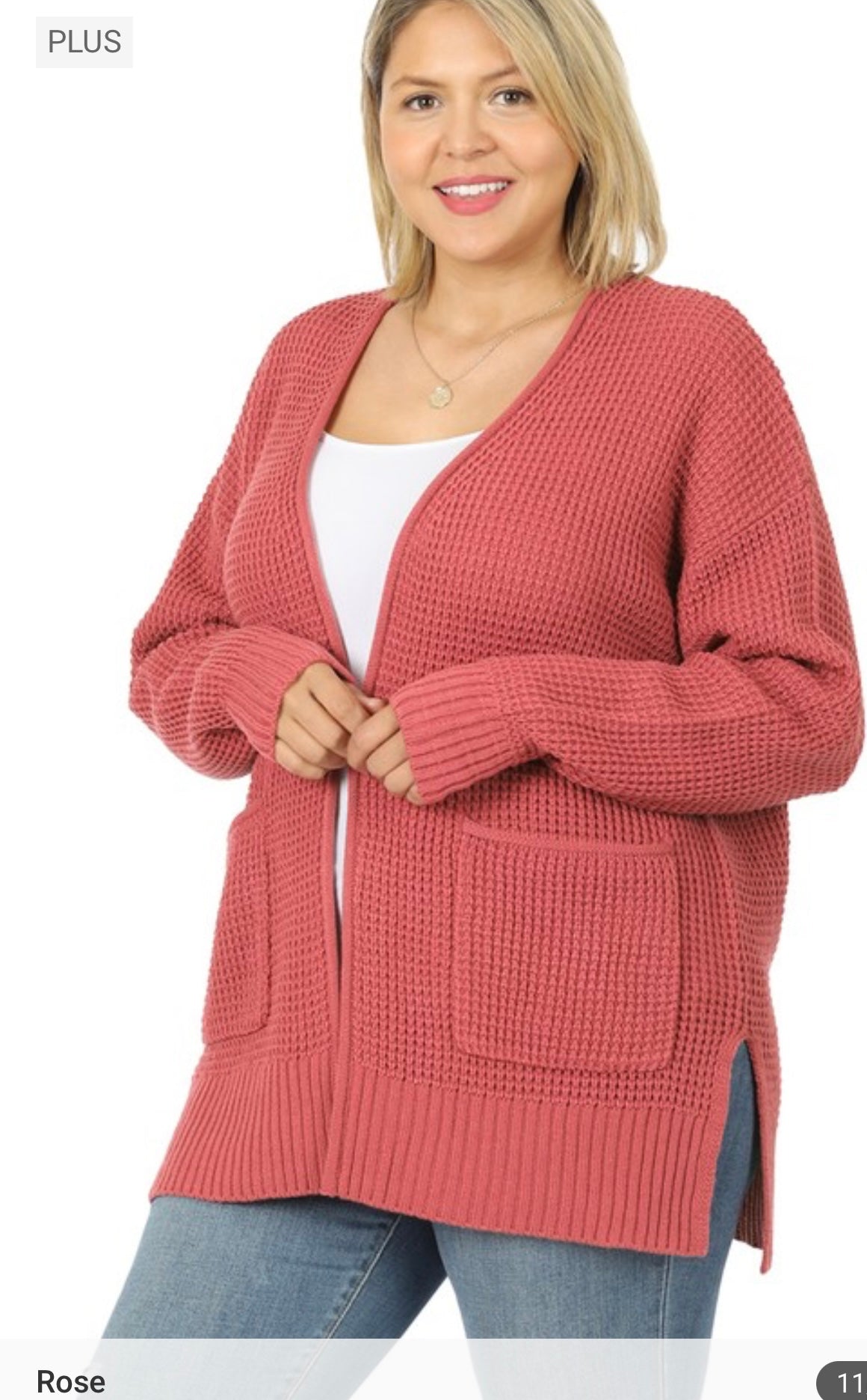 Plus Mid Weight Waffle Open Cardigan