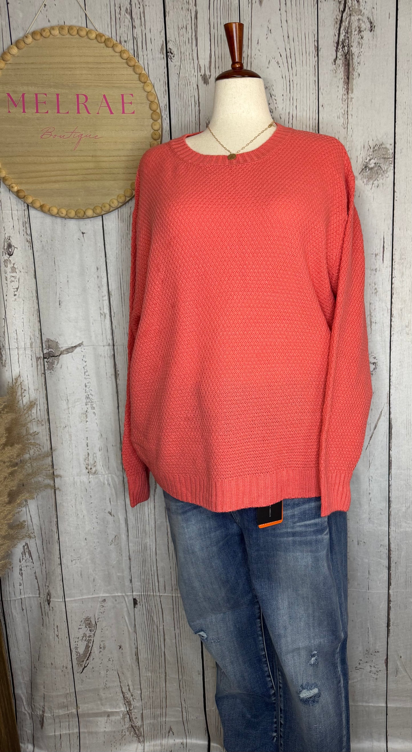 MANDI Plus Hi-Low Long Sleeve Round Neck Sweater