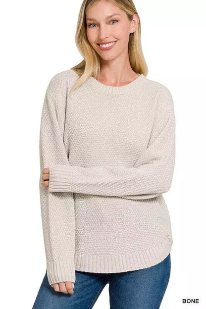 MANDI Plus Hi-Low Long Sleeve Round Neck Sweater